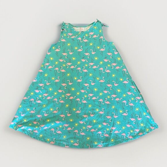 Hanna Andersson Size 14-16 Easy Swing Dress Tidepool Teal Flamingos Sleeveless - Picture 1 of 6